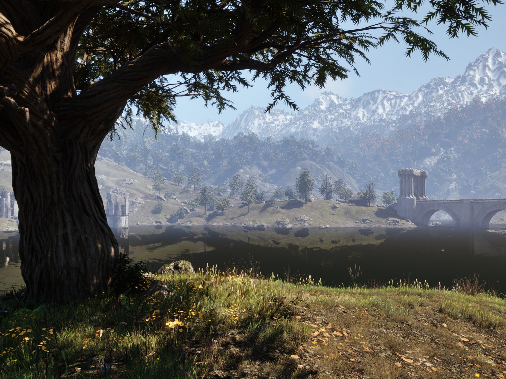 Screenshot in Oblivion Remastered from the Imperial City Waterfront overlooking the Lake Rumare