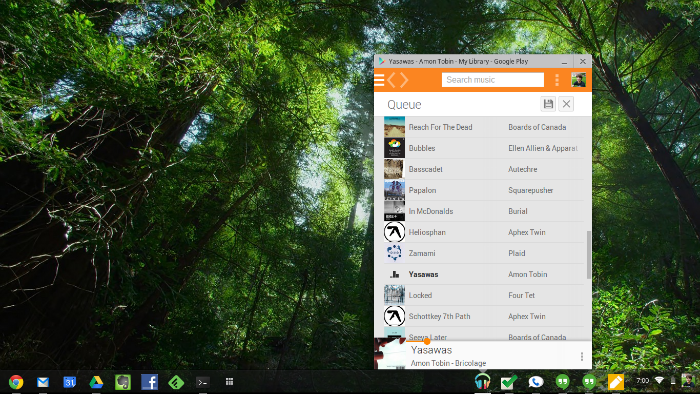 Demonstrating chrome panels with
Panel View for Play Music open