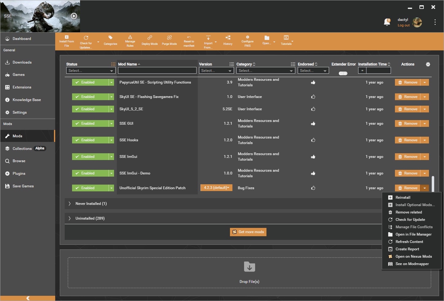 Screenshot of Vortex mod list with a mod context menu open which
shows a 'See on Modmapper' option